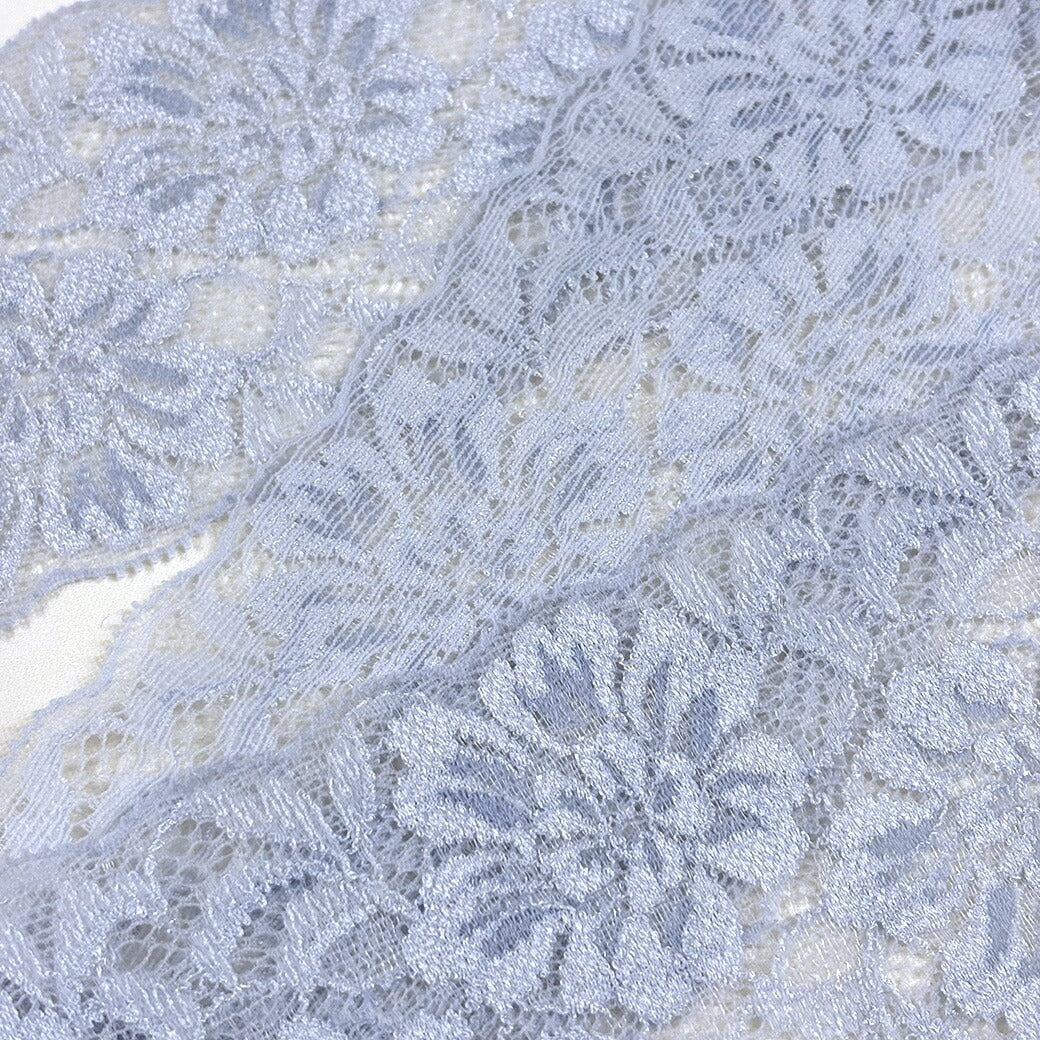リボン【 ストレッチラッセルレース 水色 】レースリボン ラッセルレース 刺繍リボン 花柄 花柄刺繍 レース刺繍 刺繍テープ ハンドメイド資材 可愛い 手芸用テープ リボンテープ 洋裁 ハンドメイド 手芸用 パーツ 布雑貨 副材 手芸副材 フリル Textile World TOA
