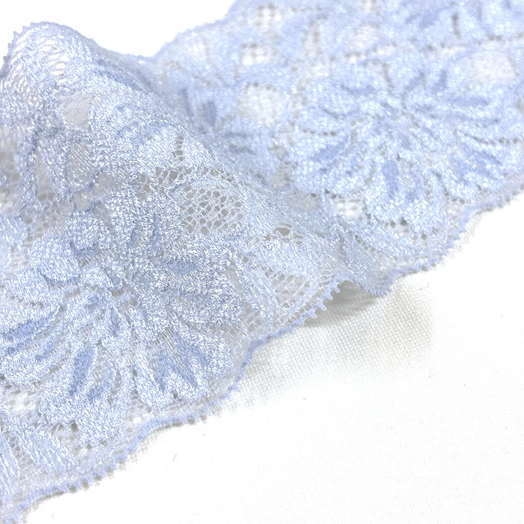 リボン【 ストレッチラッセルレース 水色 】レースリボン ラッセルレース 刺繍リボン 花柄 花柄刺繍 レース刺繍 刺繍テープ ハンドメイド資材 可愛い 手芸用テープ リボンテープ 洋裁 ハンドメイド 手芸用 パーツ 布雑貨 副材 手芸副材 フリル Textile World TOA