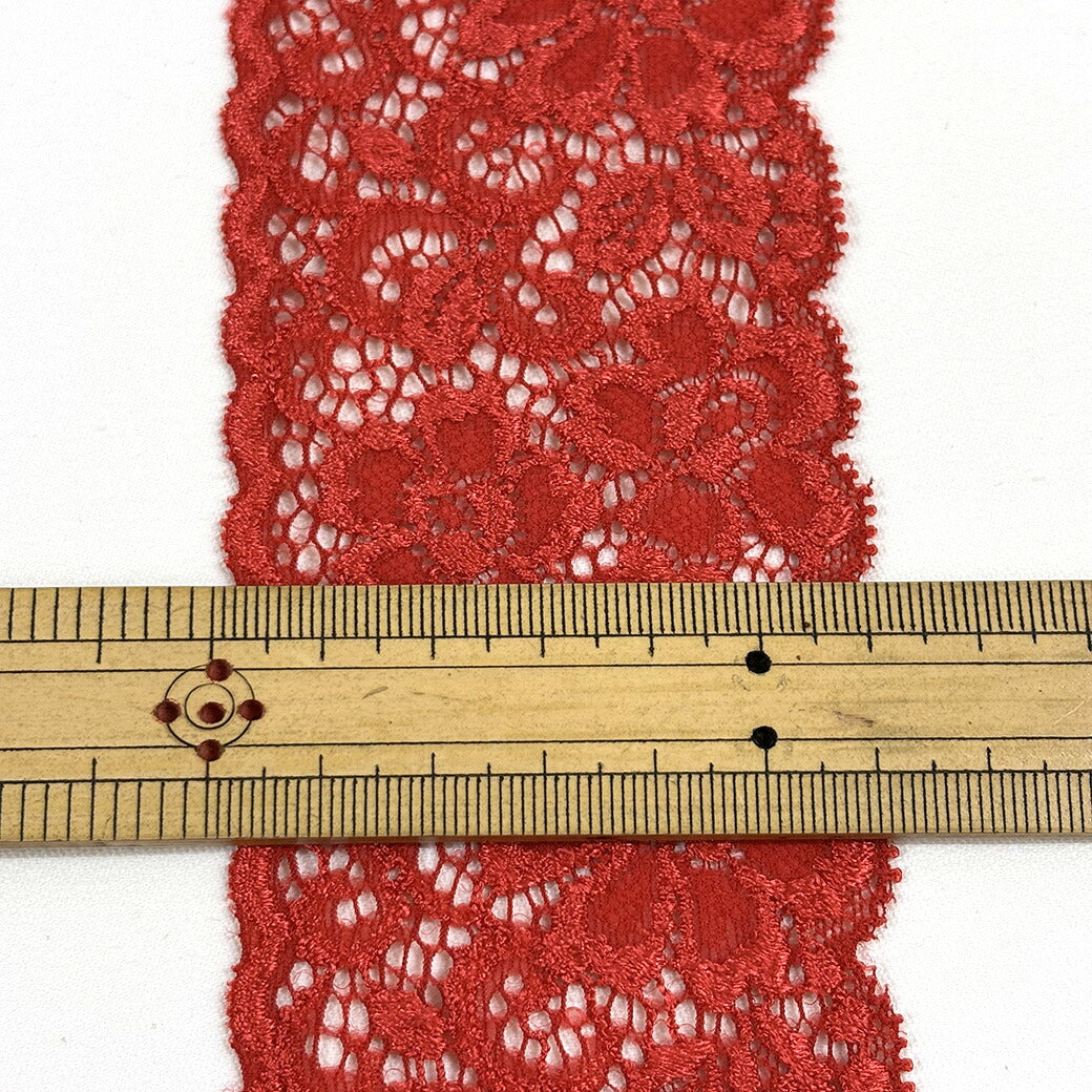 リボン【 レースストレッチ S80090 赤 】レースリボン ストレッチレース 刺繍リボン 花柄 花柄刺繍 レース刺繍 刺繍テープ ハンドメイド資材 可愛い 手芸用テープ リボンテープ 洋裁 ハンドメイド 手芸用 パーツ 布雑貨 副材 手芸副材 フリル Textile World TOA