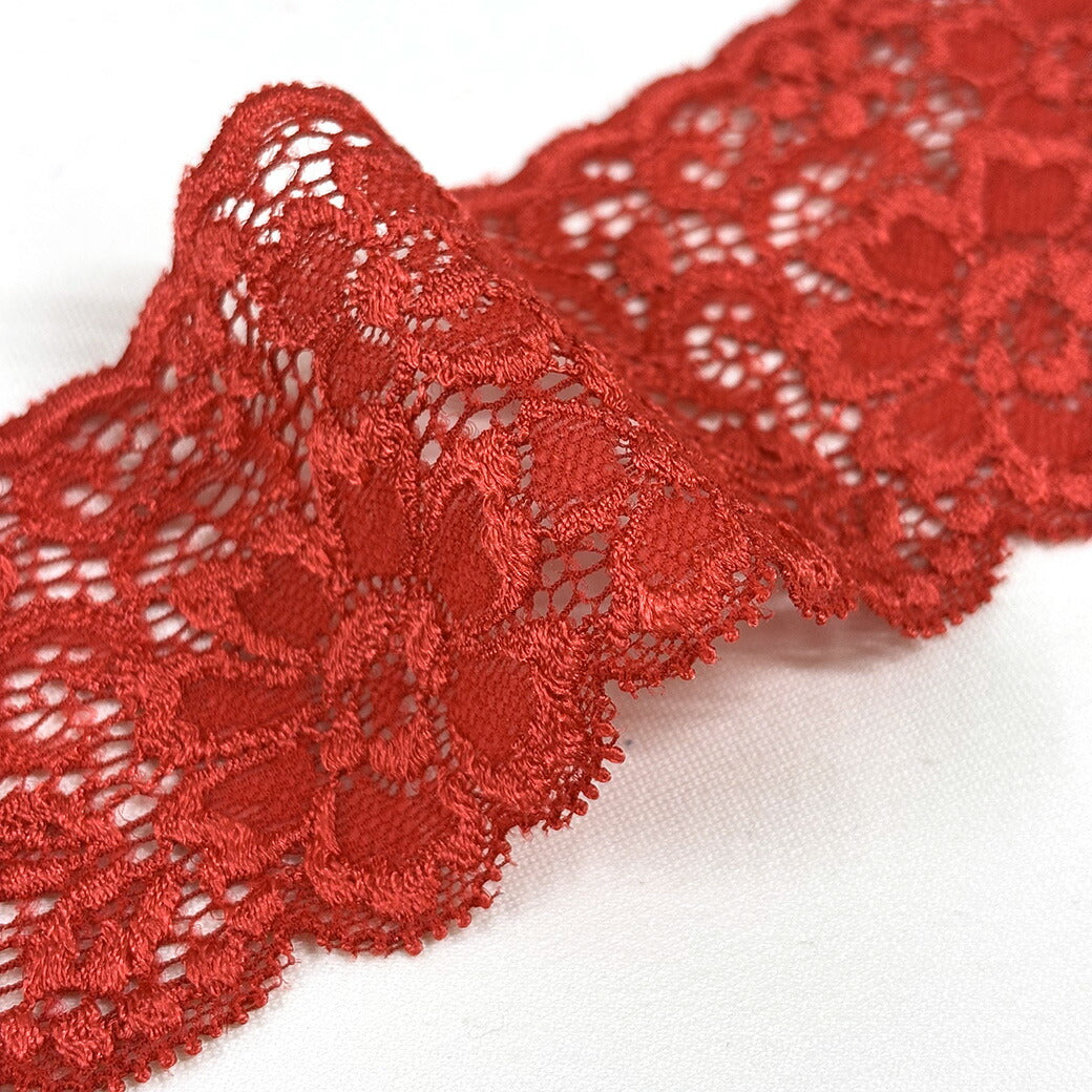 リボン【 レースストレッチ S80090 赤 】レースリボン ストレッチレース 刺繍リボン 花柄 花柄刺繍 レース刺繍 刺繍テープ ハンドメイド資材 可愛い 手芸用テープ リボンテープ 洋裁 ハンドメイド 手芸用 パーツ 布雑貨 副材 手芸副材 フリル Textile World TOA
