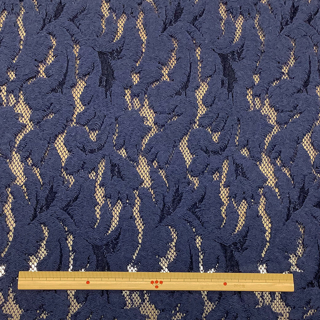 生地 【 ラッセルレース ジャガード ネイビー 】 レース生地 ラッセルレース 刺繍 レース刺繍 ジャガード生地 アカンサス 草木 植物 可愛い アンティーク クラシック インテリア レースカーテン カフェカーテン 幾何学模様 手芸 ハンドメイド Textile World Toa