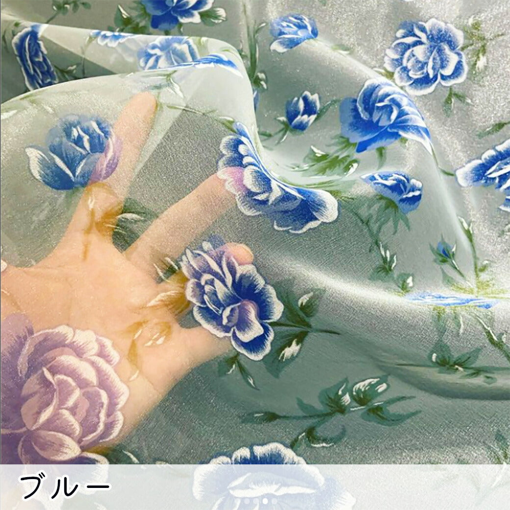 生地 【 オーガンジー バラ 】 オーガンジー生地 帯 兵児帯 薔薇 バラ柄 子ども 浴衣 アンティーク クラシカルフラワー クラシカルローズ アンティークフラワー 衣装生地 コスプレ衣装 ドレス衣装 発表会 舞台衣装 ドレス コスチューム ハロウィン Textile World Toa