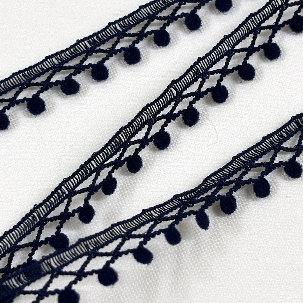 リボン【 レース ボンボン 0720 ネイビー 】ボンボンブレード ポンポンレース レースリボン 刺繍リボン レース刺繍 刺繍テープ ハンドメイド資材 可愛い 手芸用テープ リボンテープ 洋裁 ハンドメイド 手芸用 パーツ 布雑貨 副材 手芸副材 Textile World TOA