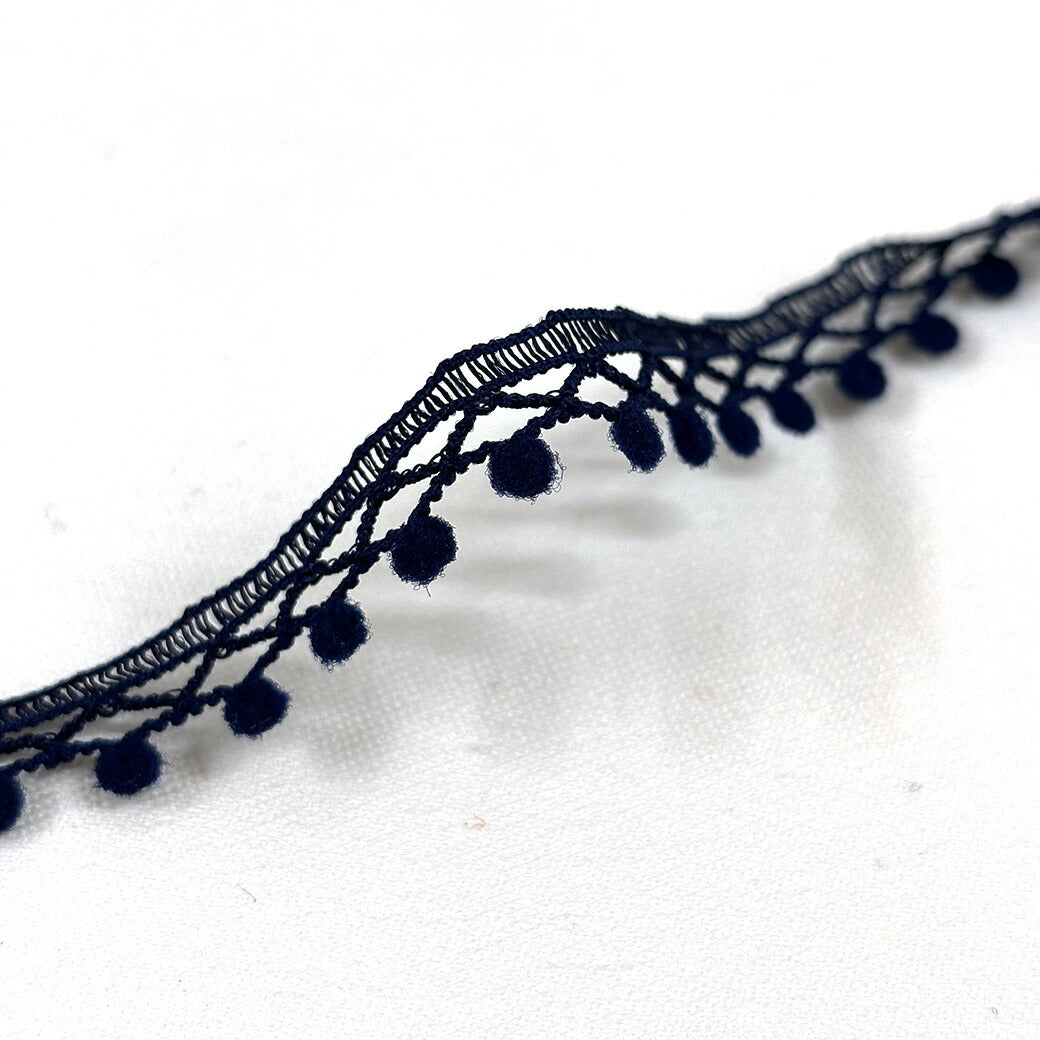 リボン【 レース ボンボン 0720 ネイビー 】ボンボンブレード ポンポンレース レースリボン 刺繍リボン レース刺繍 刺繍テープ ハンドメイド資材 可愛い 手芸用テープ リボンテープ 洋裁 ハンドメイド 手芸用 パーツ 布雑貨 副材 手芸副材 Textile World TOA