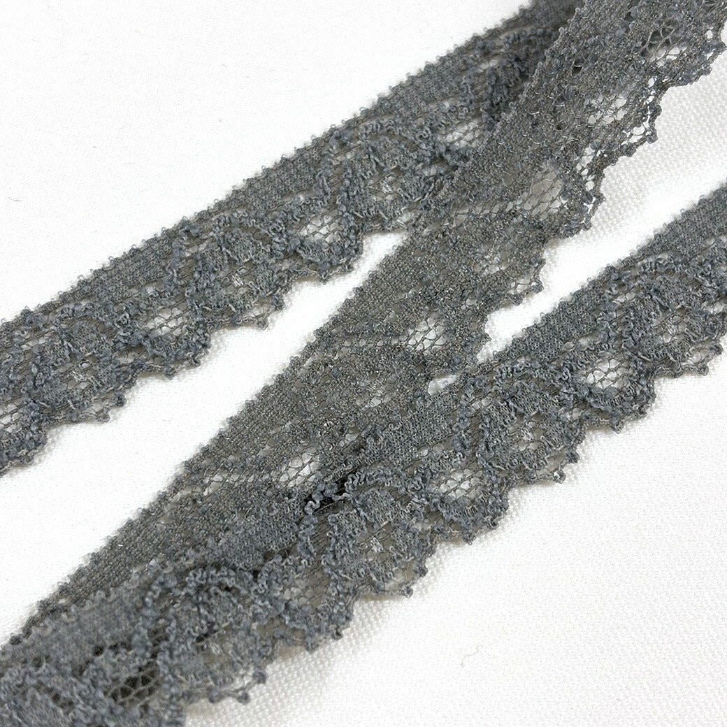 リボン【 細ストレッチレース グレー 】レースリボン ストレッチレース 刺繍リボン 花柄 花柄刺繍 レース刺繍 刺繍テープ ハンドメイド資材 可愛い 手芸用テープ リボンテープ 洋裁 ハンドメイド 手芸用 パーツ 布雑貨 副材 手芸副材 フリル Textile World TOA