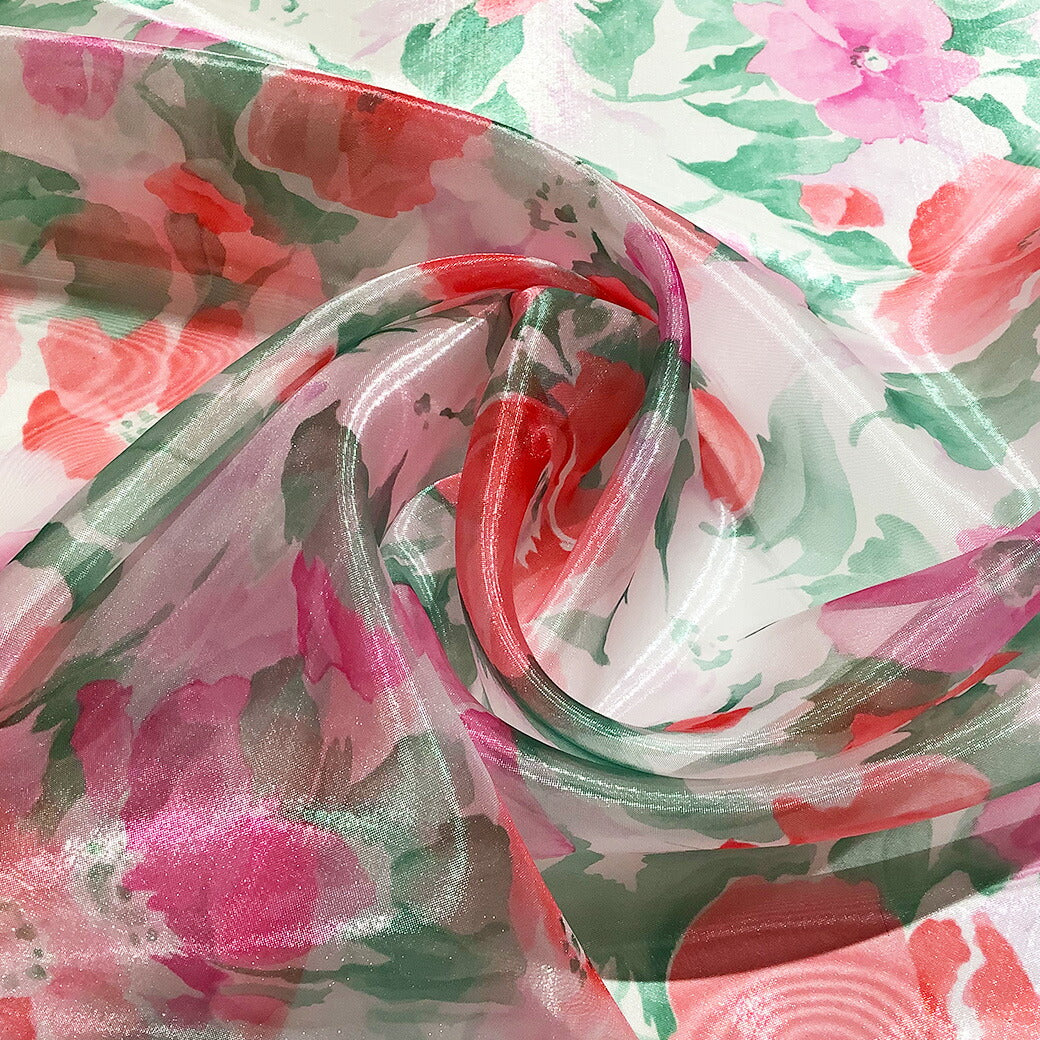 生地 【 オーガンジープリント 花柄 】 オーガンジー 生地 プリントオーガンジー バラ 薔薇 ゴブラン 花柄プリント アンティーク クラシック エレガント ブラウス ワンピース スカート 発表会 衣装 卒業制作 衣装作り ダンス衣装 インテリア ブラウン Textile World TOA