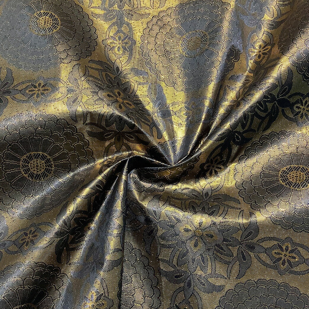 生地 【 金襴 黒×ゴールド 】 金襴生地 二釜菊丸 七宝文 花菱 和柄 布 和風生地 京都西陣織 よさこい 金襴布 金襴 きんらん 仏具 座布団 つまみ細工 人形衣装 能衣装 袈裟 表装 掛け軸 クッションカバー におい袋