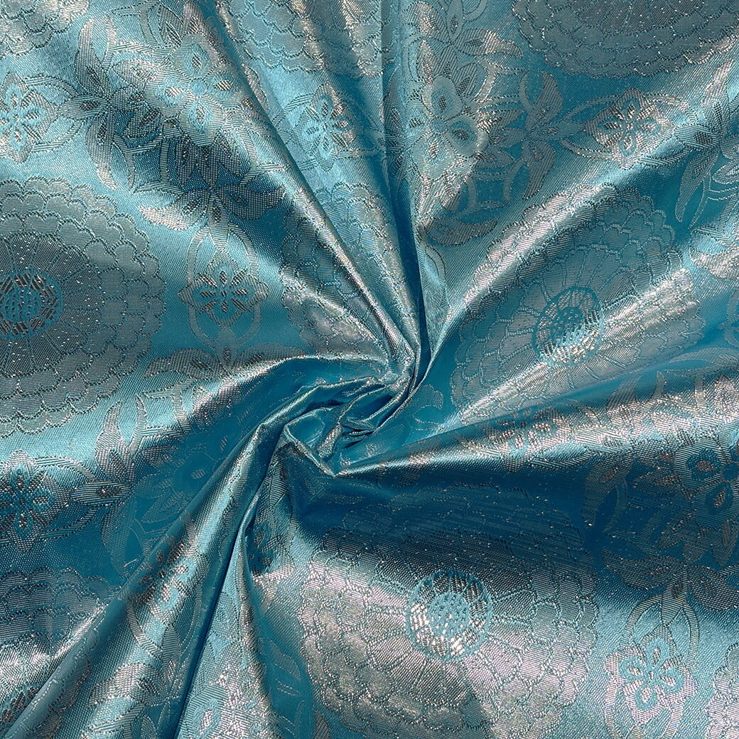 生地 【 金襴 シルバー×水色 】 金襴生地 二釜菊丸 七宝文 花菱 和柄 布 和風生地 京都西陣織 よさこい 金襴布 金襴 きんらん 仏具 座布団 つまみ細工 人形衣装 能衣装 袈裟 表装 掛け軸 クッションカバー におい袋
