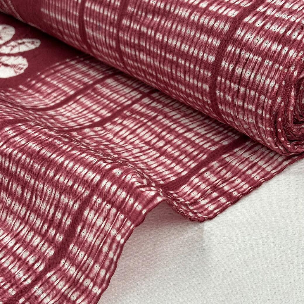 生地 【 有松絞り 花 エンジ 12.5m巻き 巾40cm 】 一反 巻き売り 有松染め 鳴海絞り 有松鳴海絞り 浴衣生地 甚平生地 花柄 浴衣 ゆかた しぼり浴衣 絞り浴衣 絞り染め 兵児帯 帯 夏着物 単衣 風呂敷 一反販