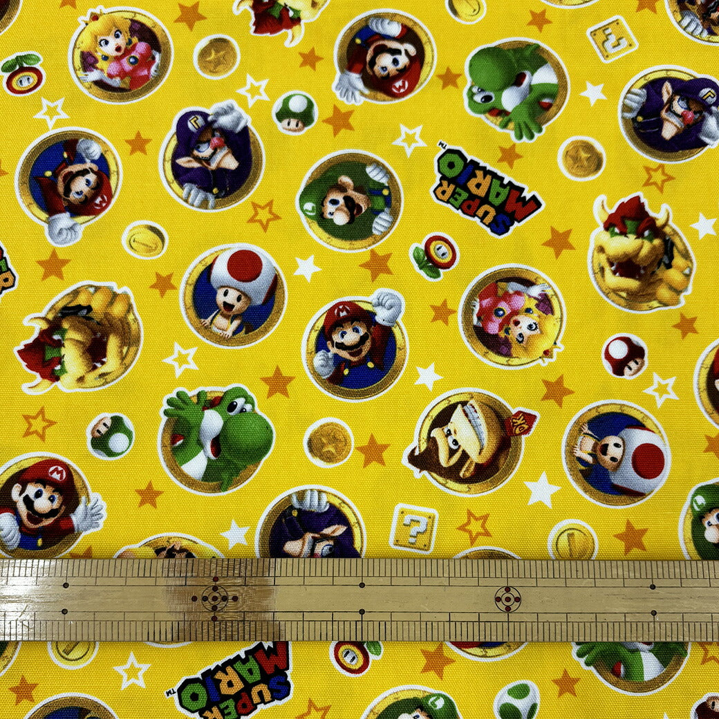 生地 【 スーパーマリオ オックス イエロー 】 オックス生地 マリオ マリオ生地 キャラクター生地 マリオシリーズ Super Mario ヨッシー ルイージ ドンキーコング クッパ ピーチ姫 コイン キャラ生地 Ninte