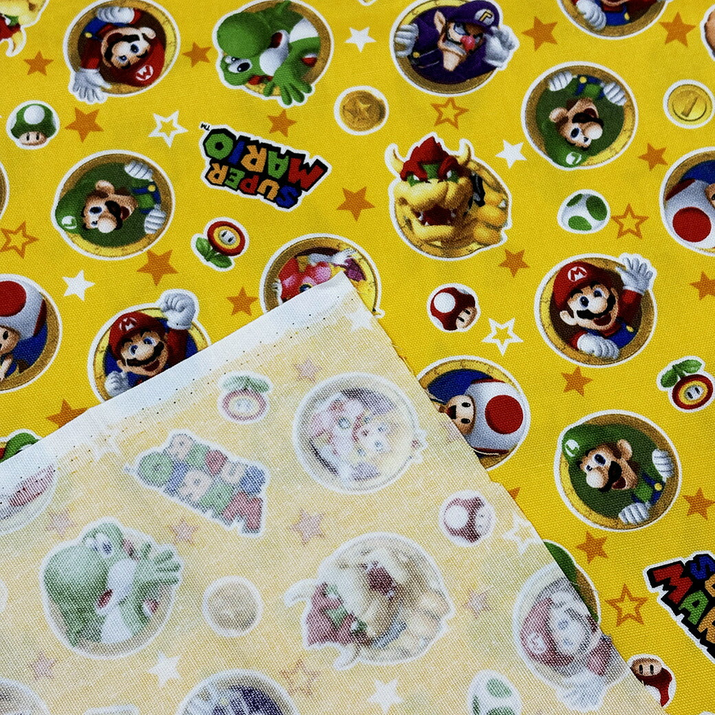 生地 【 スーパーマリオ オックス イエロー 】 オックス生地 マリオ マリオ生地 キャラクター生地 マリオシリーズ Super Mario ヨッシー ルイージ ドンキーコング クッパ ピーチ姫 コイン キャラ生地 Ninte