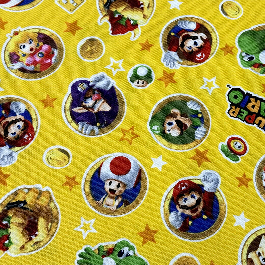 生地 【 スーパーマリオ オックス イエロー 】 オックス生地 マリオ マリオ生地 キャラクター生地 マリオシリーズ Super Mario ヨッシー ルイージ ドンキーコング クッパ ピーチ姫 コイン キャラ生地 Ninte