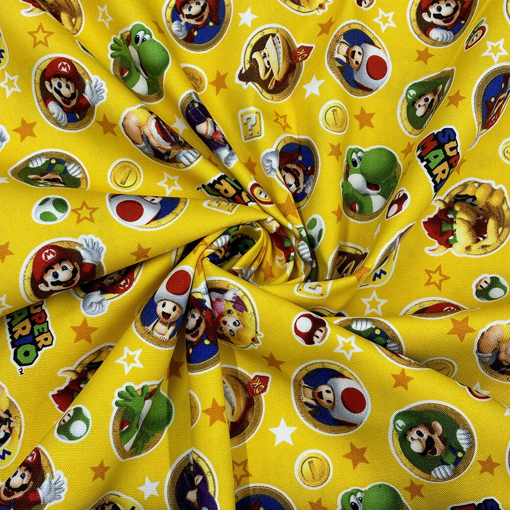 生地 【 スーパーマリオ オックス イエロー 】 オックス生地 マリオ マリオ生地 キャラクター生地 マリオシリーズ Super Mario ヨッシー ルイージ ドンキーコング クッパ ピーチ姫 コイン キャラ生地 Ninte