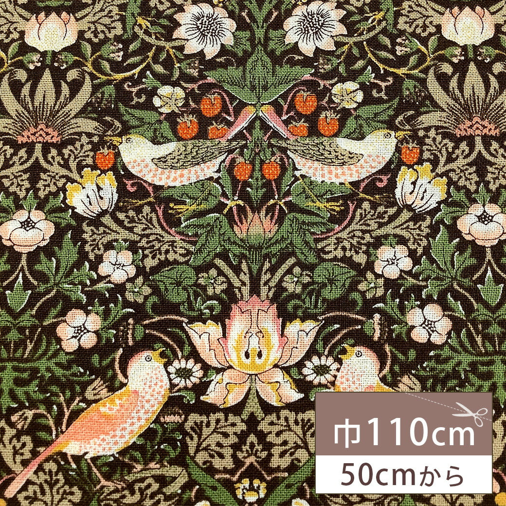 生地 【 V&A Fabric Collection いちご泥棒 】 シーチング 110cm巾 コットン 綿100% 薄手