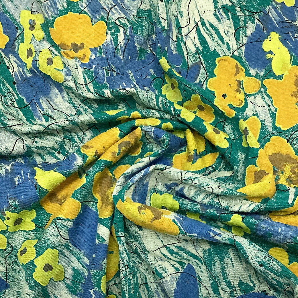 生地【 水彩画ニット天竺 花柄 】スウェット生地 ニット生地 春生地 花柄 天竺ニット 布地 コットン 綿100% 定番素材 衣装 ハンドメイド 手芸 シンプル 定番生地 Tシャツ パンツ ベビーウェア 犬服 秋冬 薄手 カッ
