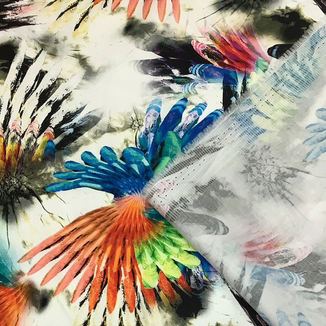 生地【 フランス製 鳳凰プリント 】 鳳凰 鳳凰柄 鳥 鳥柄 霊鳥 バードプリント 縁起物 縁起 カラフル ポップ 綿 綿100% コットン フランス フランス布 プリント生地 ハンドメイド 和装 民芸 シャツ スカート パン