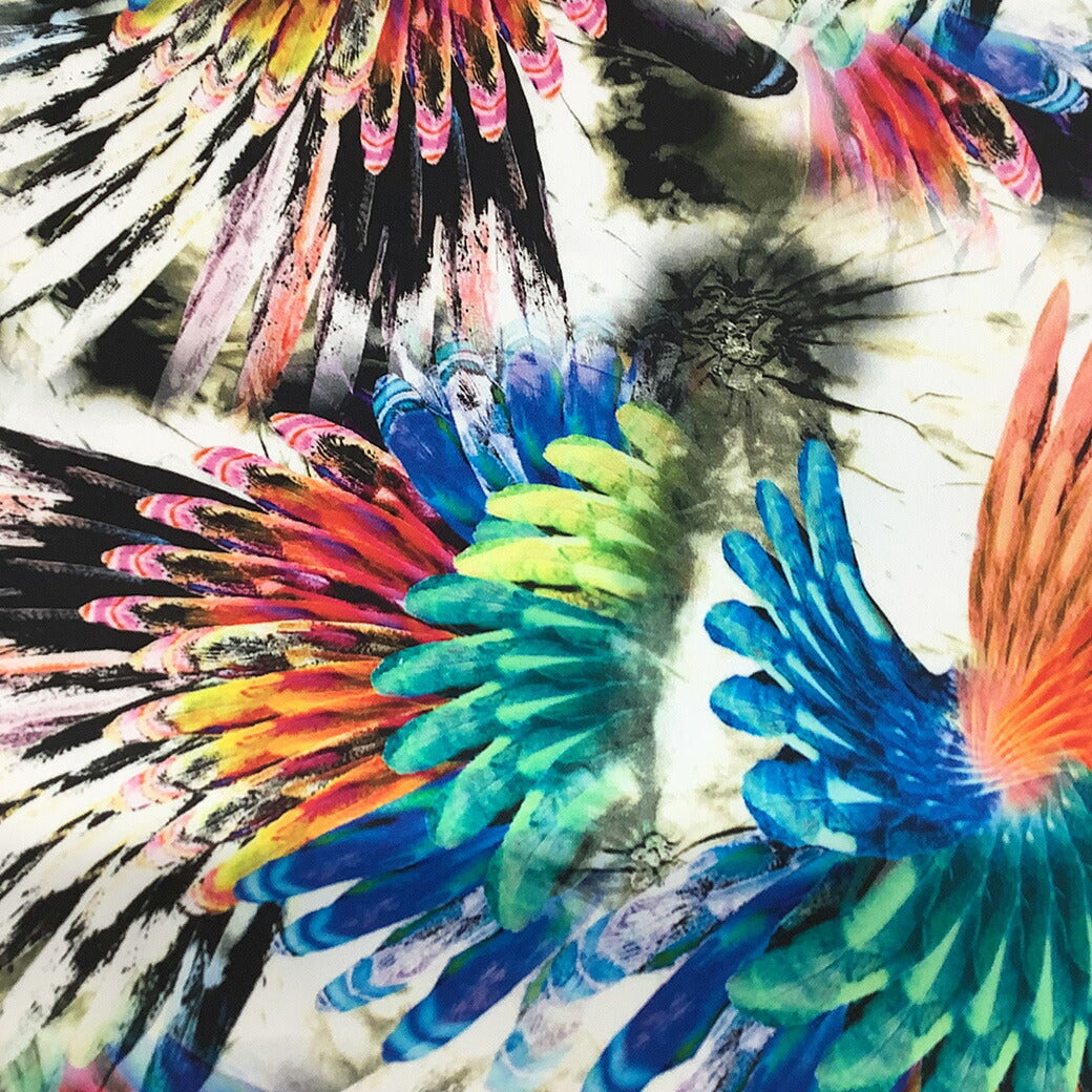 生地【 フランス製 鳳凰プリント 】 鳳凰 鳳凰柄 鳥 鳥柄 霊鳥 バードプリント 縁起物 縁起 カラフル ポップ 綿 綿100% コットン フランス フランス布 プリント生地 ハンドメイド 和装 民芸 シャツ スカート パン