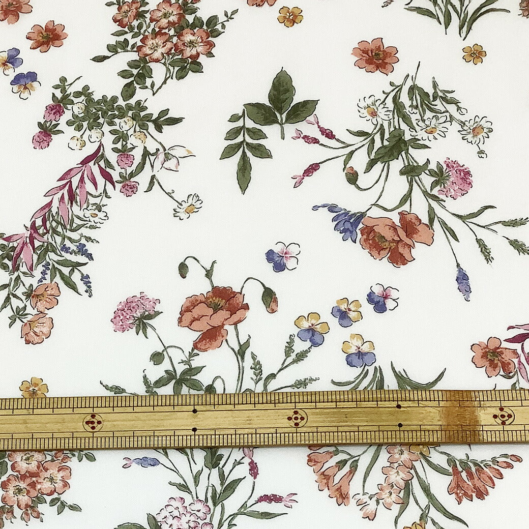 生地 【 花柄シフォン 赤 】 花柄生地 シルク生地 シルク シフォン生地 レトロフラワー アンティーク調 クラシックフラワー 花 小花 花柄プリント シフォン ブラウス シャツ ベール ドレス 装飾 アクセサリーパーツ スカ