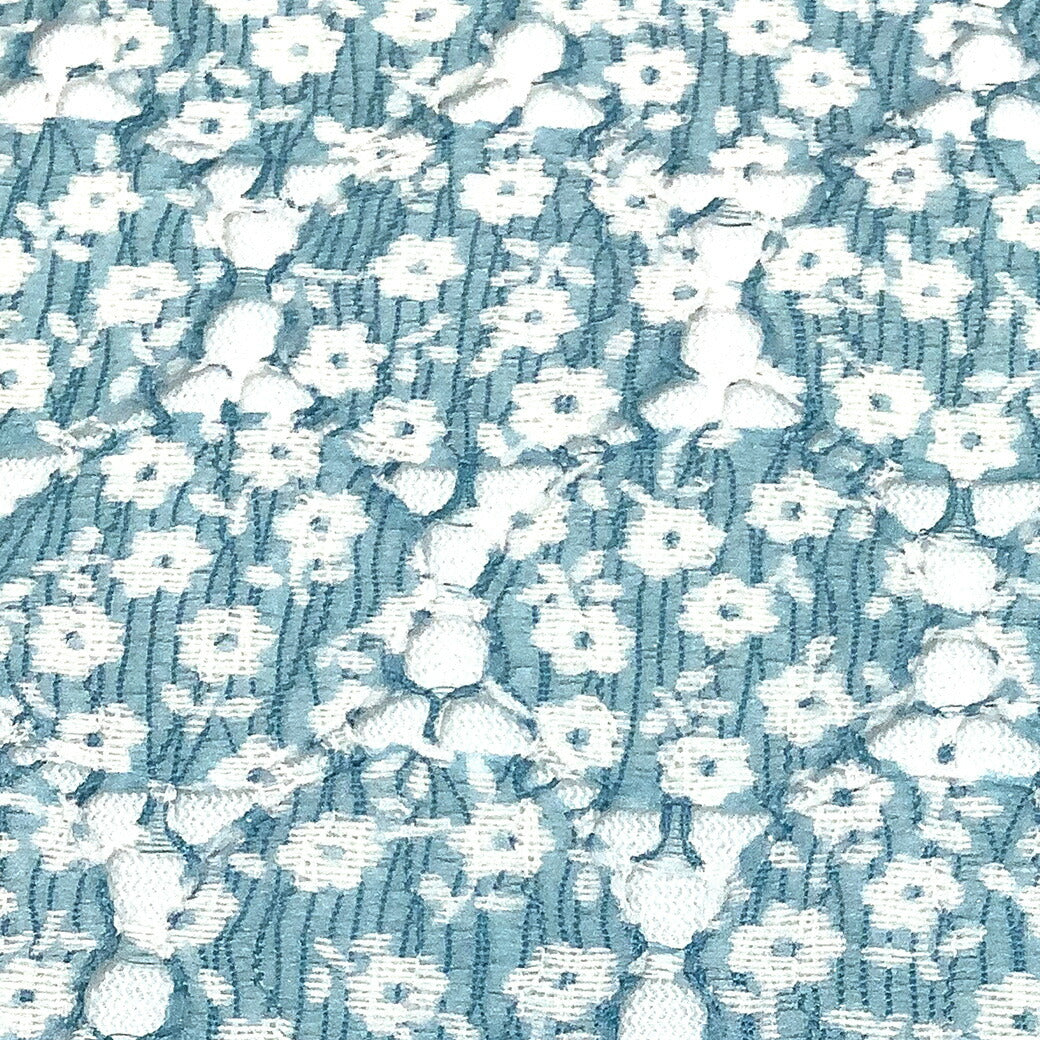 生地 【 花柄ラウンドレース スカイ 】 レース レース生地 花柄 ラウンドレース 刺繍 レース刺繍 小花柄 薔薇 カスミソウ 幾何学 ワンピーズ チュニック スカート カーテン ブライダル ウェディング コスプレ 半襟 ポリ