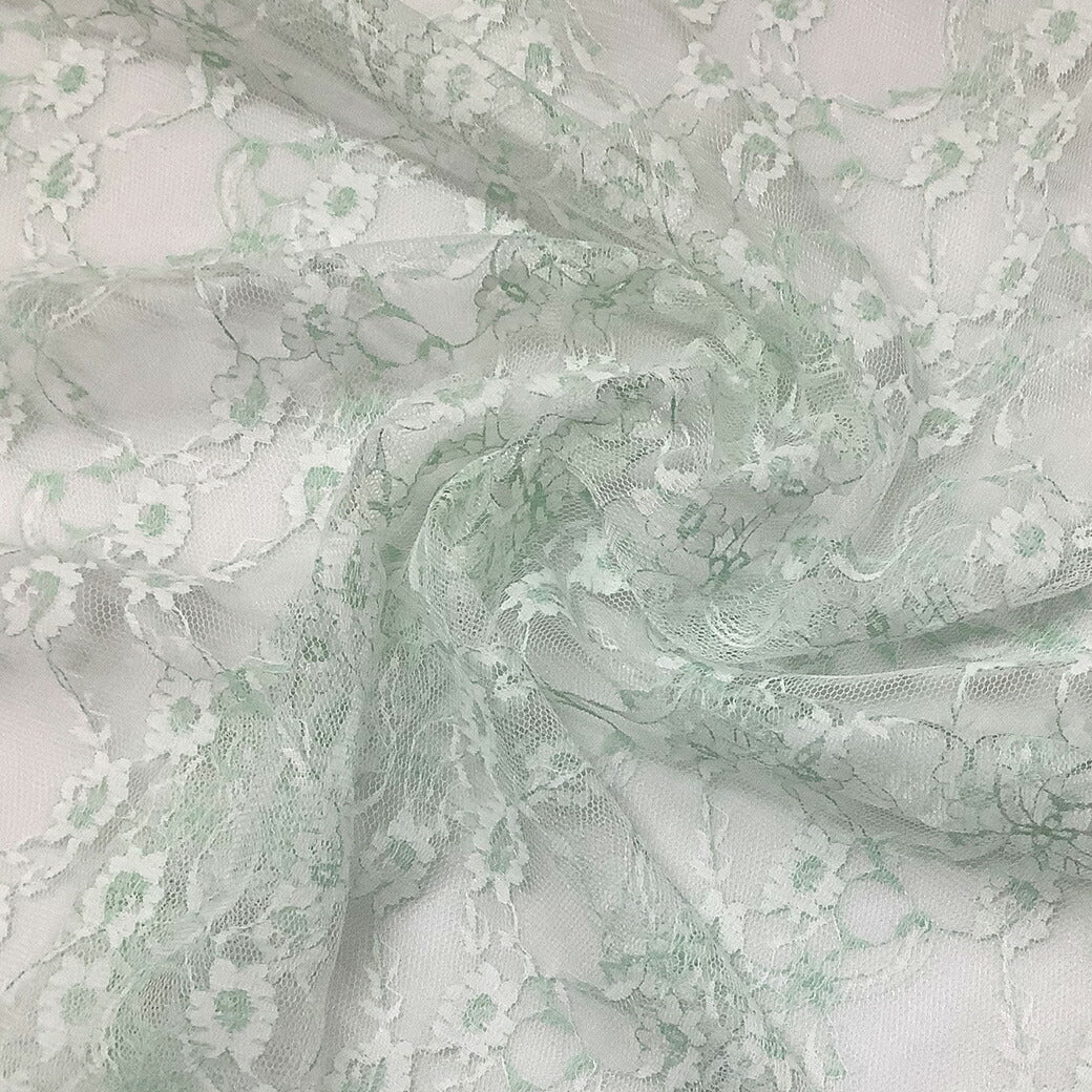 生地 【 ラッセルレース ミント 】 レース ラッセルレース レース生地 ラッセルレース生地 刺繍 レース刺繍 花柄 薔薇 幾何学 レースカーテン グローブ 手袋 ベール ブライダル ウェディング コスプレ 半襟 ハロウィン
