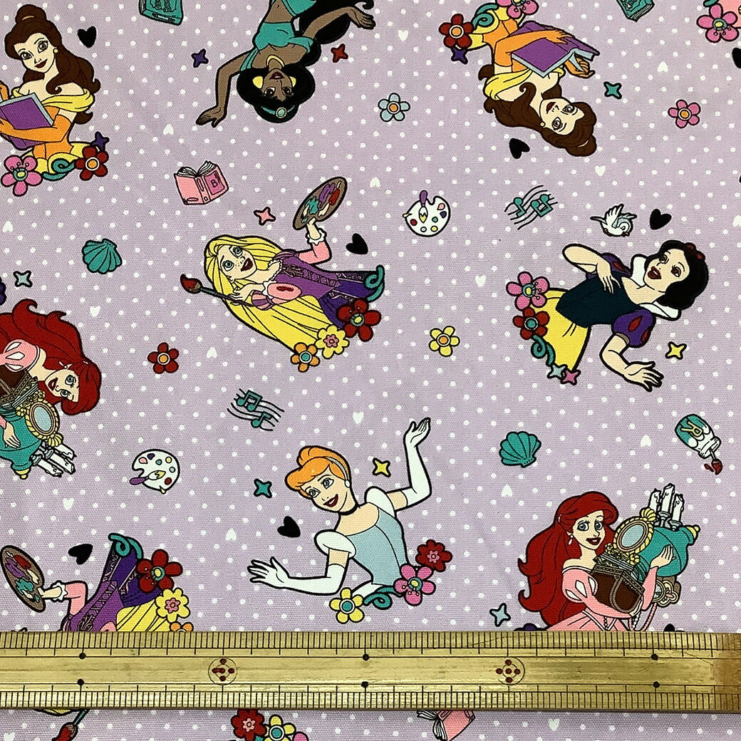 生地 【 ディズニープリンセス オックスフォードプリント パープル 】 ディズニー プリンセス キャラクター生地 キャラ生地 アリエル ラプンツェル 白雪姫 入園 入学 新学期準備 幼稚園 可愛い レッスンバッグ 習い事バッグ