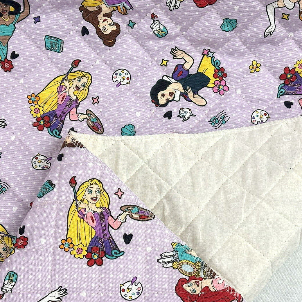 生地 【 ディズニープリンセス キルティングプリント パープル 】 ディズニー プリンセス キルト生地 キルティング 生地 女の子 キャラクター 入園 入学 新学期準備 幼稚園 バッグ トート レッスンバッグ 習い事バッグ 巾