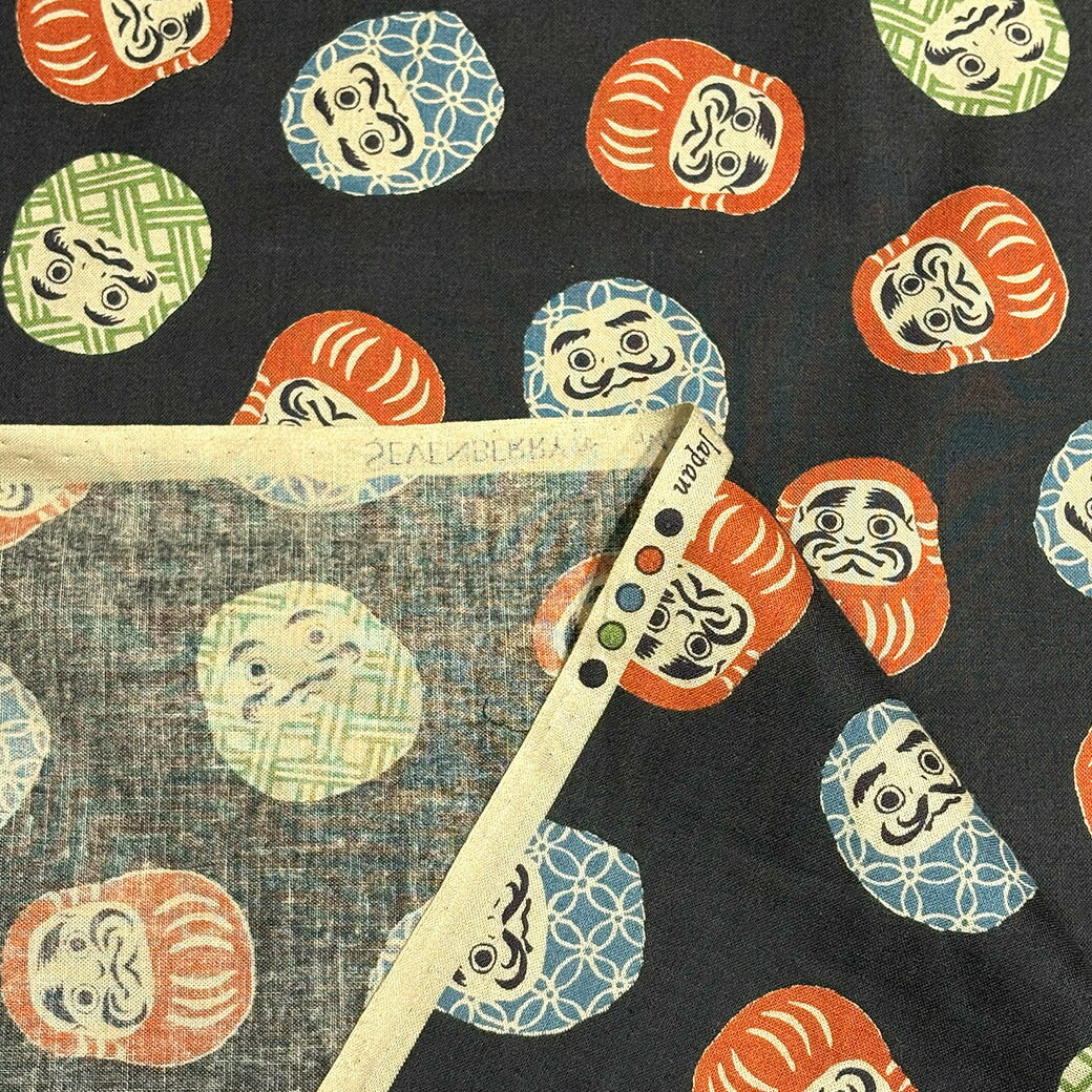 生地 【 DARUMA 達磨 だるま 黒 】 和柄生地 和調 スケア生地 オックス ダルマ 和柄 和風 綿生地 コットン 日本柄 日本 京都 可愛い かっこいい 巾着 和雑貨 ハンドメイド 手芸 裁縫 布地 カバーリング イン