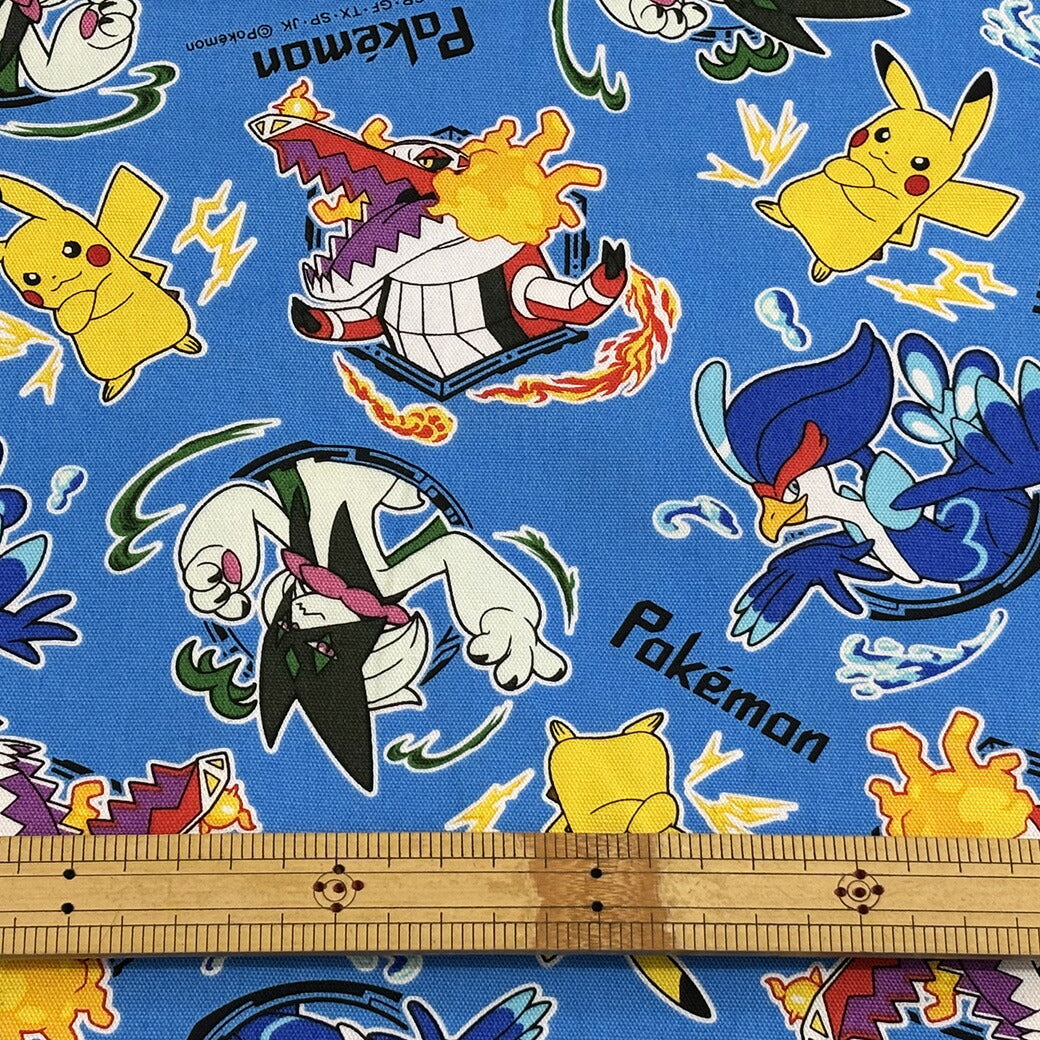 生地 【 ポケモン オックスフォードプリント ブルー 】 ピカチュウ ポケモン ポケモン生地 ポケットモンスター キャラクター生地 キャラ生地 総柄 プリント 入園 入学 新学期準備 幼稚園 可愛い レッスンバッグ 習い事バッ