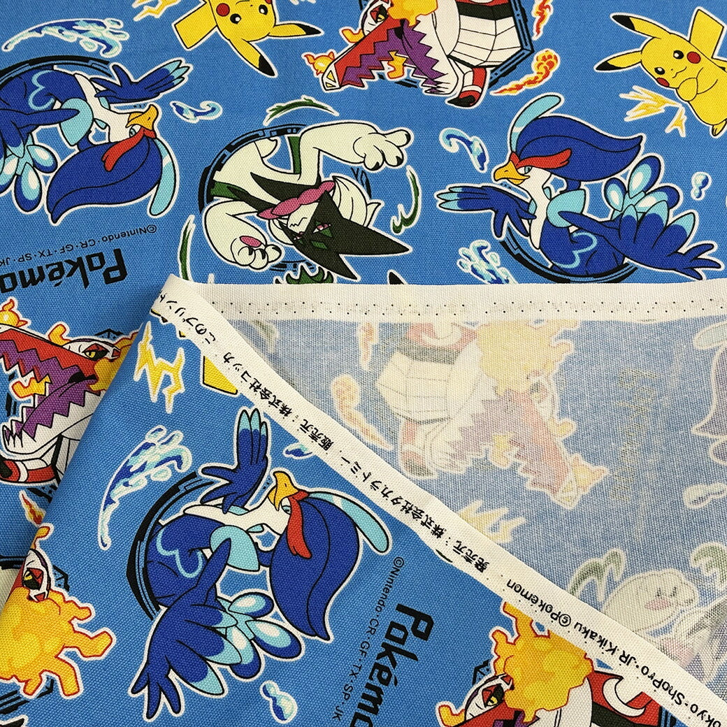 生地 【 ポケモン オックスフォードプリント ブルー 】 ピカチュウ ポケモン ポケモン生地 ポケットモンスター キャラクター生地 キャラ生地 総柄 プリント 入園 入学 新学期準備 幼稚園 可愛い レッスンバッグ 習い事バッ