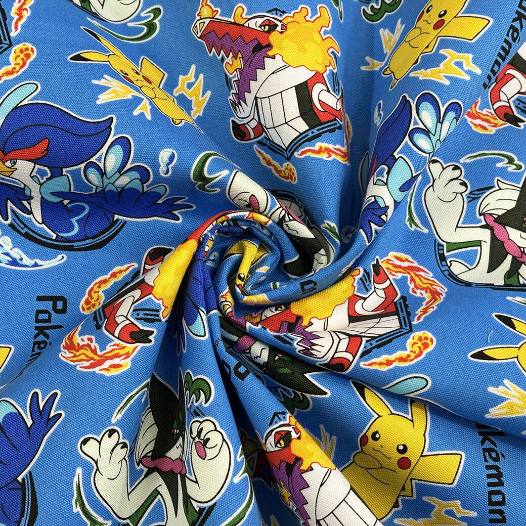 生地 【 ポケモン オックスフォードプリント ブルー 】 ピカチュウ ポケモン ポケモン生地 ポケットモンスター キャラクター生地 キャラ生地 総柄 プリント 入園 入学 新学期準備 幼稚園 可愛い レッスンバッグ 習い事バッ