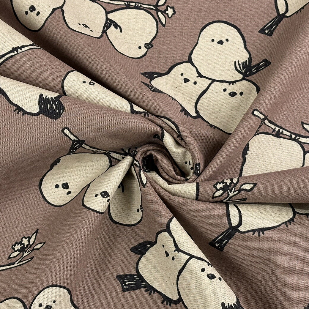 生地 【 Simply animal ピンクブラウン 】 KOKKA 綿麻 綿麻キャンバス コットンリネンキャンバス 110cm巾 シマエナガ しまえなが 小鳥 動物柄 いきもの バッグ 巾着袋 エプロン インテリア 雑貨 入