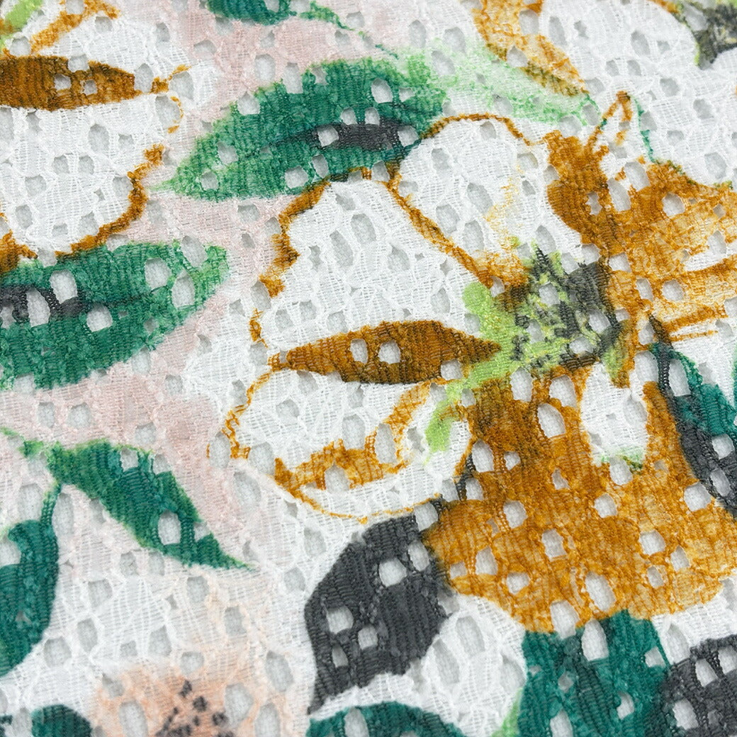 生地 【 ラッセルレース ライト 】 レース レース生地 ラッセルレース生地 刺繍 レース刺繍 花柄 植物柄 ボタニカル 伸縮性 ワンピーズ チュニック スカート カーテン テーブルクロス ブライダル ウェディング コスプレ