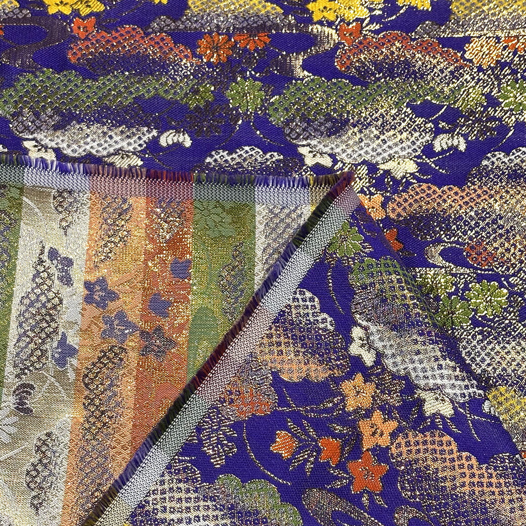 生地 【 金襴 花 パープル 】 金襴生地 雲取り文 花柄 菊 桜 華文 花びら 和柄 布 和柄生地 和風生地 京都西陣織 よさこい 金襴布 金襴 きんらん 仏具 座布団 つまみ細工 人形衣装 能衣装 袈裟 表装 掛け軸 御朱