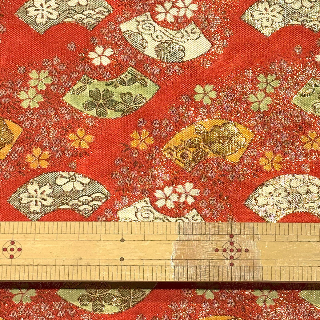 生地 【 金襴 扇面桜 レッド 】 金襴生地 斜取り扇面桜 扇 扇面 桜 華文 花びら 和柄 布 和柄生地 和風生地 京都西陣織 よさこい 金襴布 金襴 きんらん 仏具 座布団 つまみ細工 人形衣装 能衣装 袈裟 表装 掛け軸