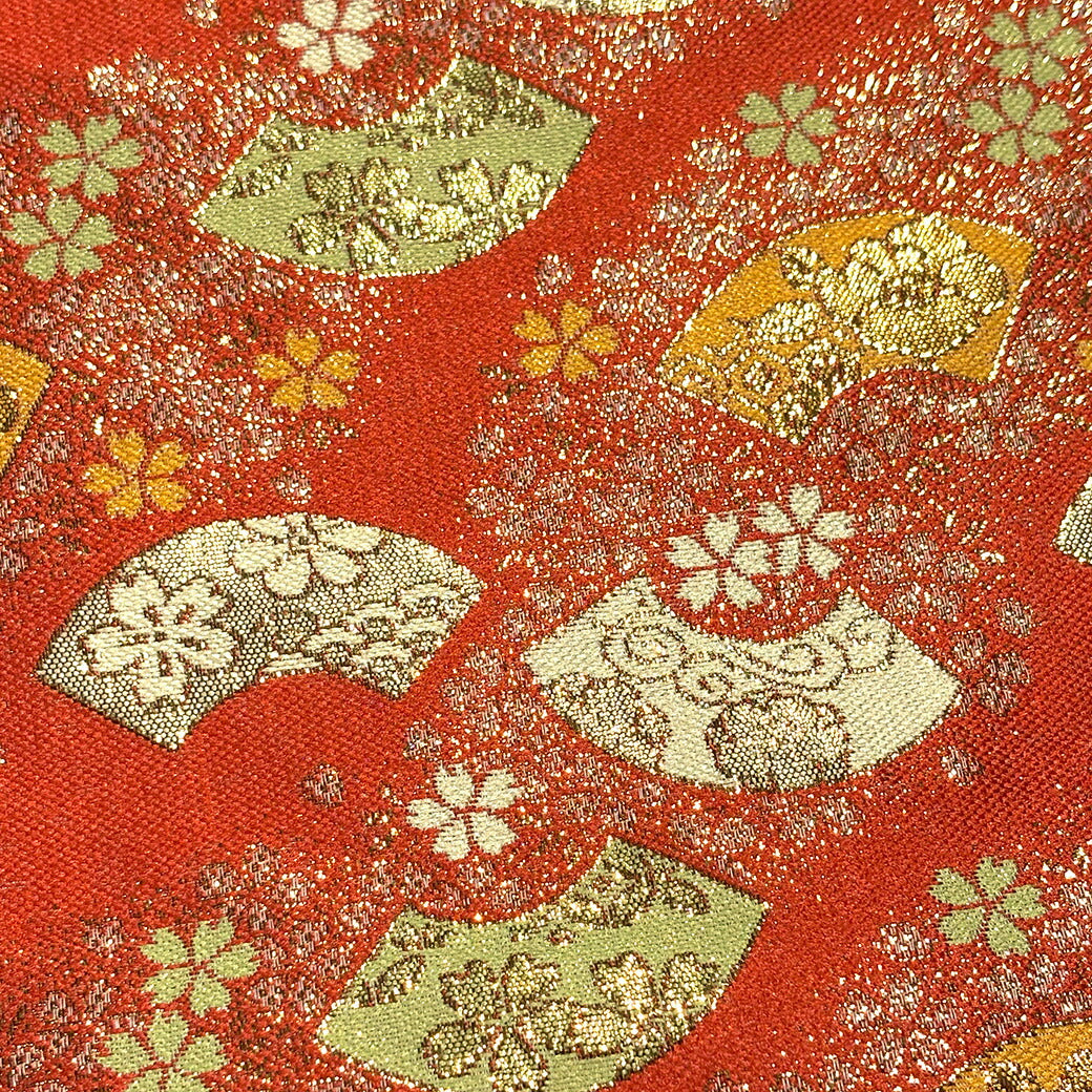 生地 【 金襴 扇面桜 レッド 】 金襴生地 斜取り扇面桜 扇 扇面 桜 華文 花びら 和柄 布 和柄生地 和風生地 京都西陣織 よさこい 金襴布 金襴 きんらん 仏具 座布団 つまみ細工 人形衣装 能衣装 袈裟 表装 掛け軸