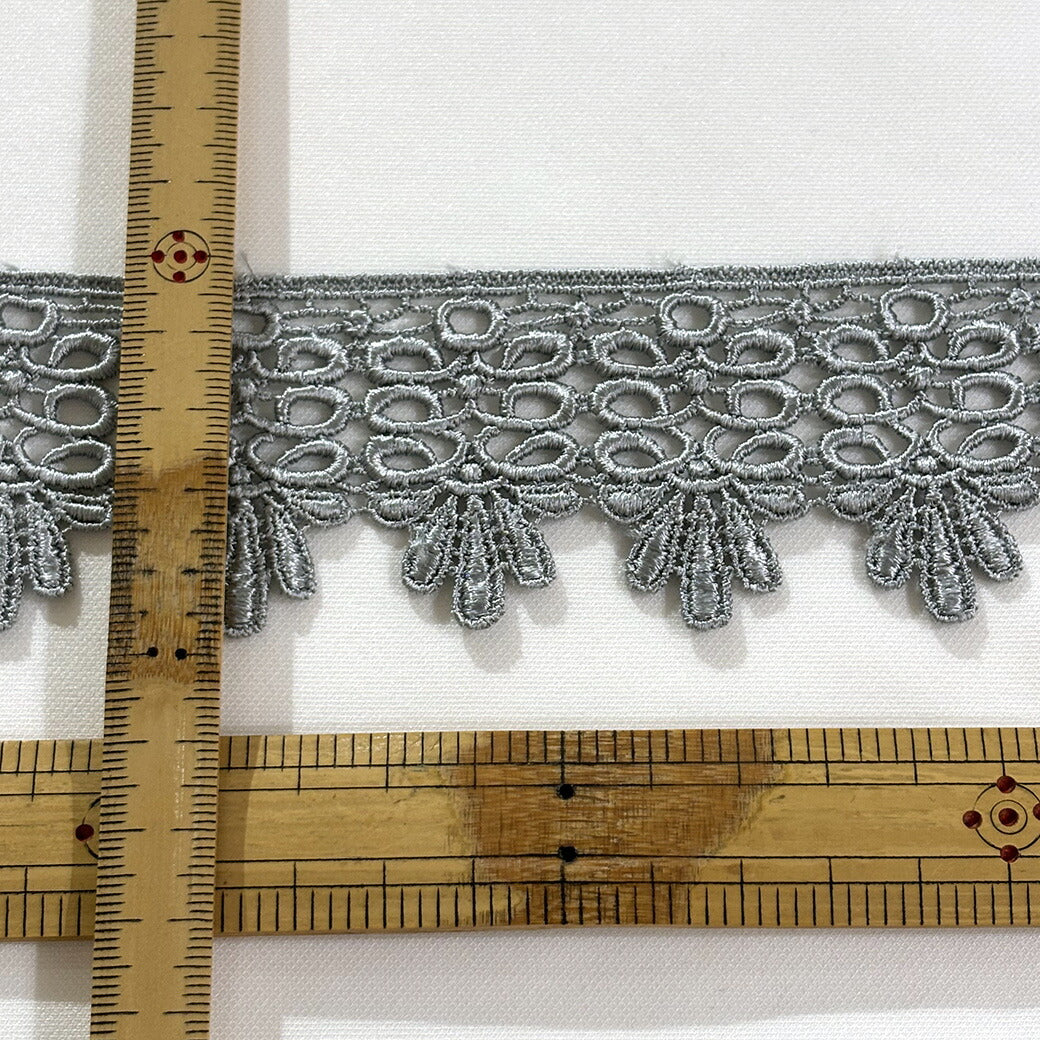 リボン【 モチーフレース H グレー 】レースリボン 刺繍リボン 刺繍 レース刺繍 刺繍テープ ハンドメイド資材 可愛い 手芸用テープ リボンテープ 洋裁 ハンドメイド 手芸用 パーツ 布雑貨 副材 手芸副材 フリル カントリ