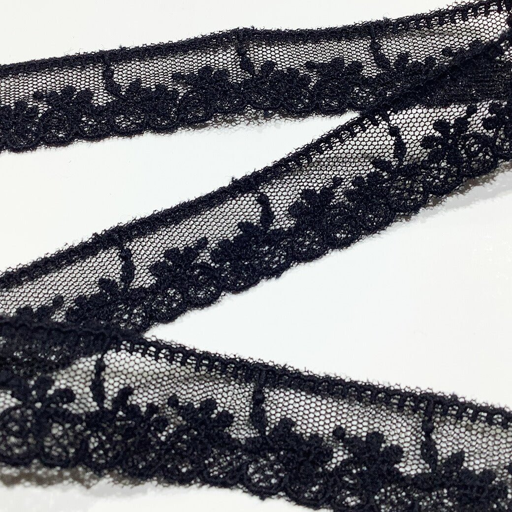 リボン【 レース M02 】 レースリボン 刺繍リボン 花柄 花柄刺繍 黒 ブラック フラワー レース レース刺繍 刺繍テープ ハンドメイド資材 可愛い 手芸用テープ リボンテープ 洋裁 ハンドメイド 手芸用 パーツ