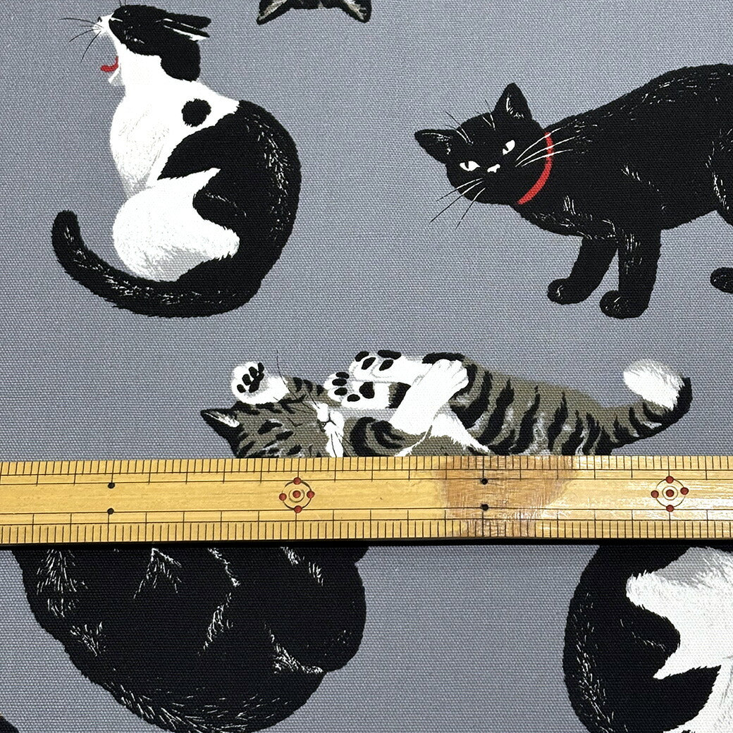 生地 【 猫 オックスフォード cat グレー 】 オックス生地 猫 猫柄 110cm巾 綿100% コットン 丈夫 バッグ ポーチ クッションカバー エプロン レッスンバック 巾着 ランチョンマット インテリア雑貨 ハンドメ