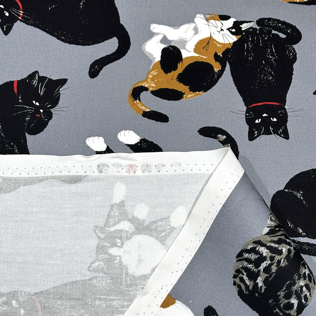 生地 【 猫 オックスフォード cat グレー 】 オックス生地 猫 猫柄 110cm巾 綿100% コットン 丈夫 バッグ ポーチ クッションカバー エプロン レッスンバック 巾着 ランチョンマット インテリア雑貨 ハンドメ