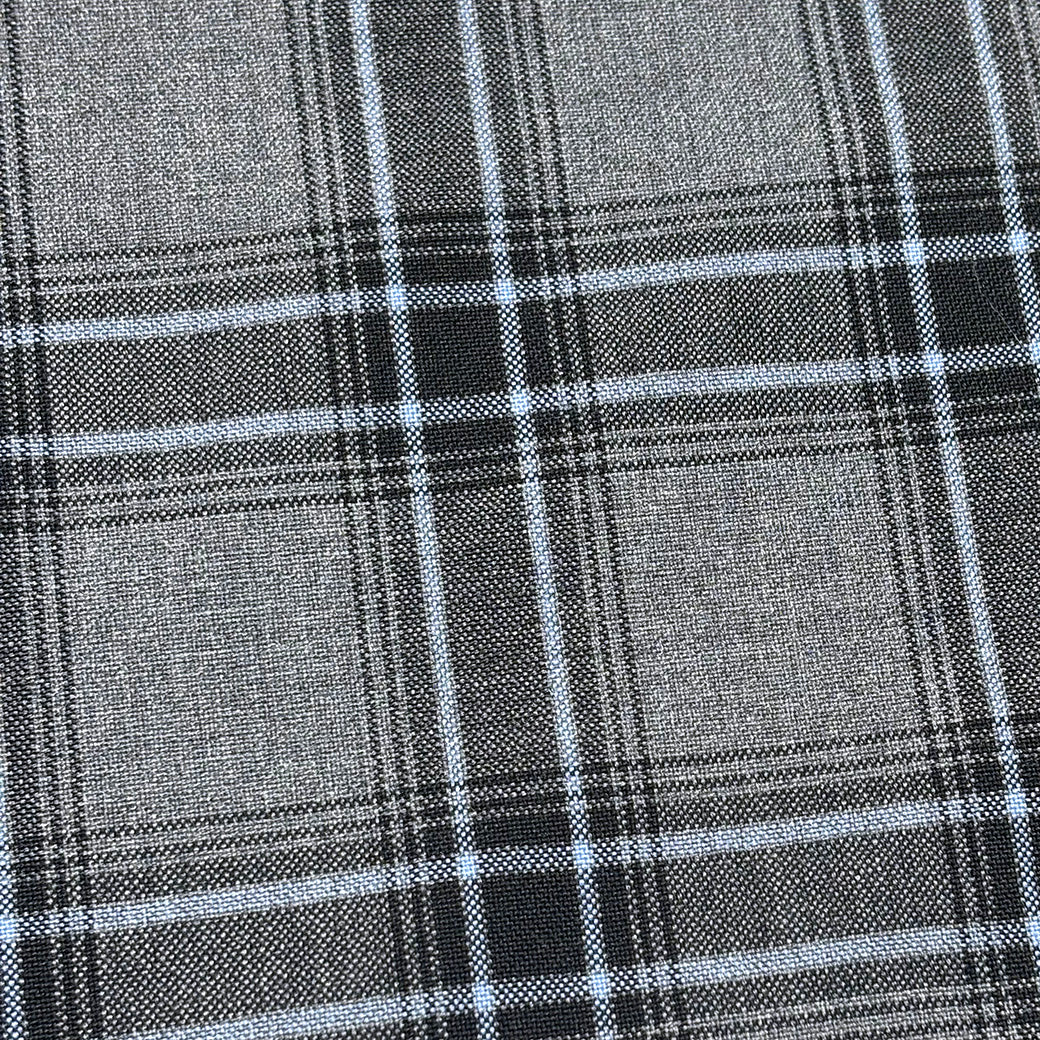 生地 【 梳毛ウール チェック グレースカイ 】 ウール生地 紡毛ウール チェック 150cm巾 幅広