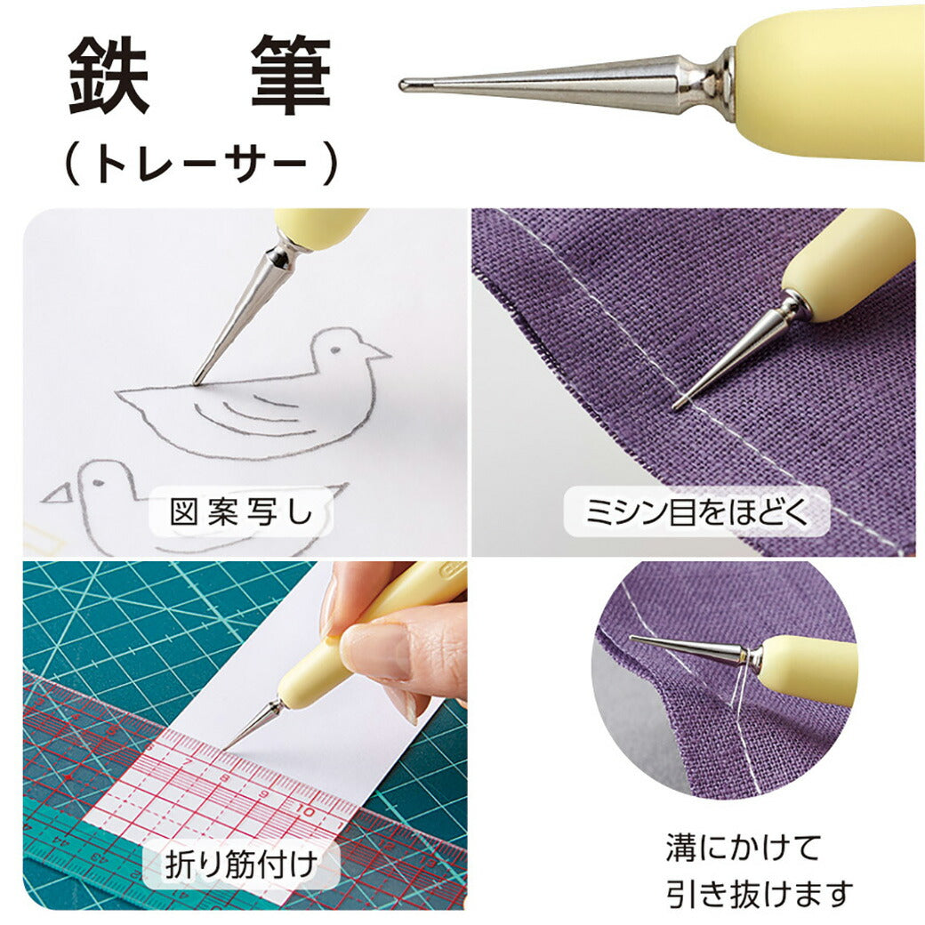 クロバー 【 金属へら&鉄筆 21-084 】 へら 鉄筆 トレーサー 刺しゅう 刺繍 ミニチュアキルト ドールメイキング カルトナージュ ペーパークラフト 小物づくり ミシン作業 細かい作業 折り目付け 角出し 押し込み し