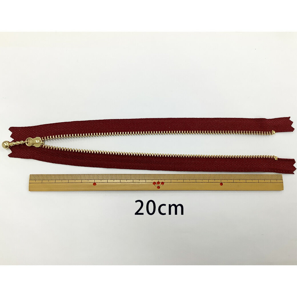 生地【YKK ファスナー玉付きゴールド 20cm 】玉付きファスナー ゴールド ファスナー 3連スライダー YKKファスナー 玉つき 3連 ボール チェーン スタンダード ジッパー チャック ポーチ バッグ ハンドメイド 手芸