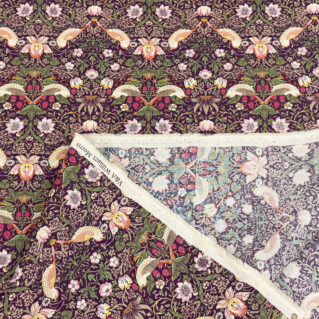 生地 【 V&A Fabric Collection いちご泥棒 ワイン 】 シーチング 110cm巾 コットン 綿100% 薄手