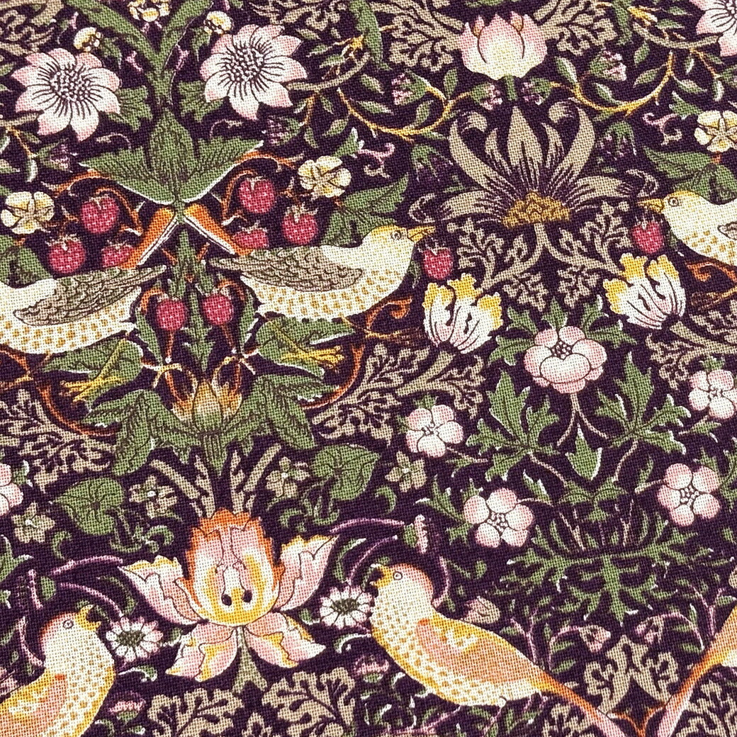 生地 【 V&A Fabric Collection いちご泥棒 ワイン 】 シーチング 110cm巾 コットン 綿100% 薄手