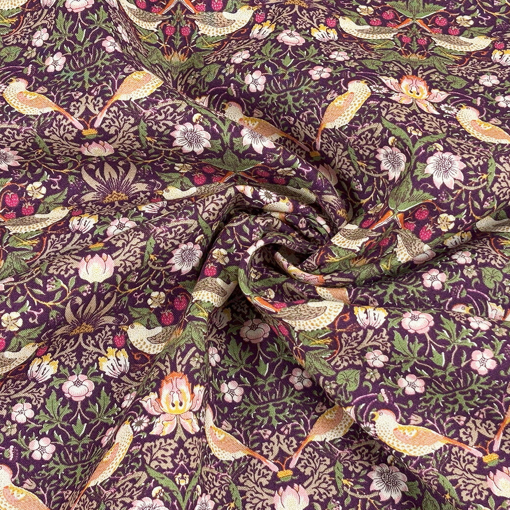 生地 【 V&A Fabric Collection いちご泥棒 ワイン 】 シーチング 110cm巾 コットン 綿100% 薄手