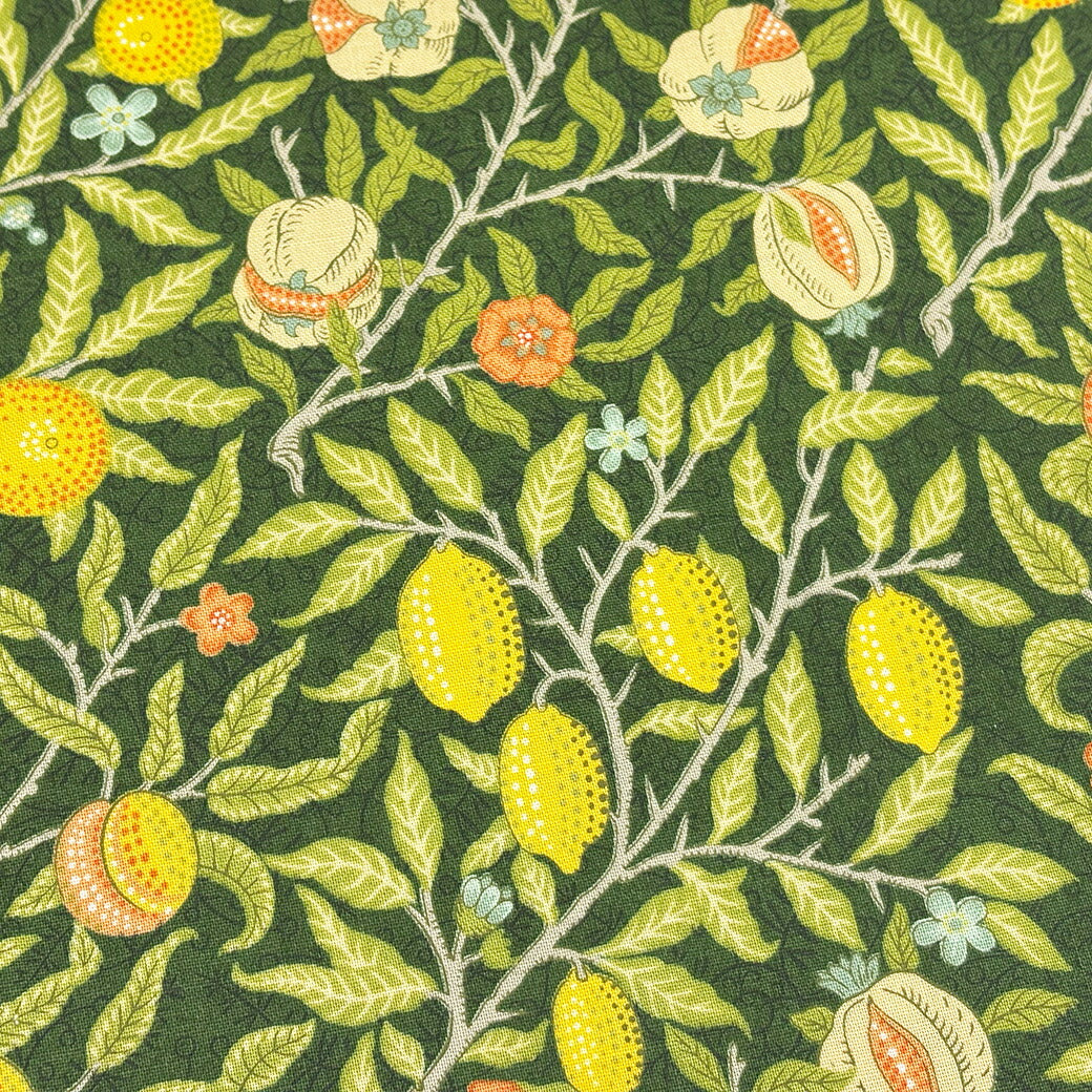生地 【 V&A Fabric Collection フルーツ エバーグリーン 】 シーチング 110cm巾 コットン 綿100% 薄手