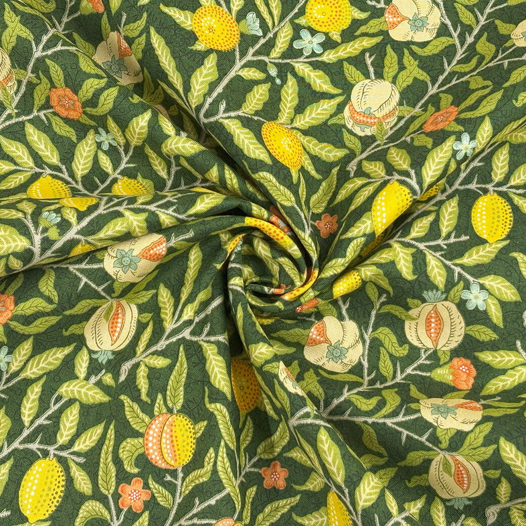 生地 【 V&A Fabric Collection フルーツ エバーグリーン 】 シーチング 110cm巾 コットン 綿100% 薄手