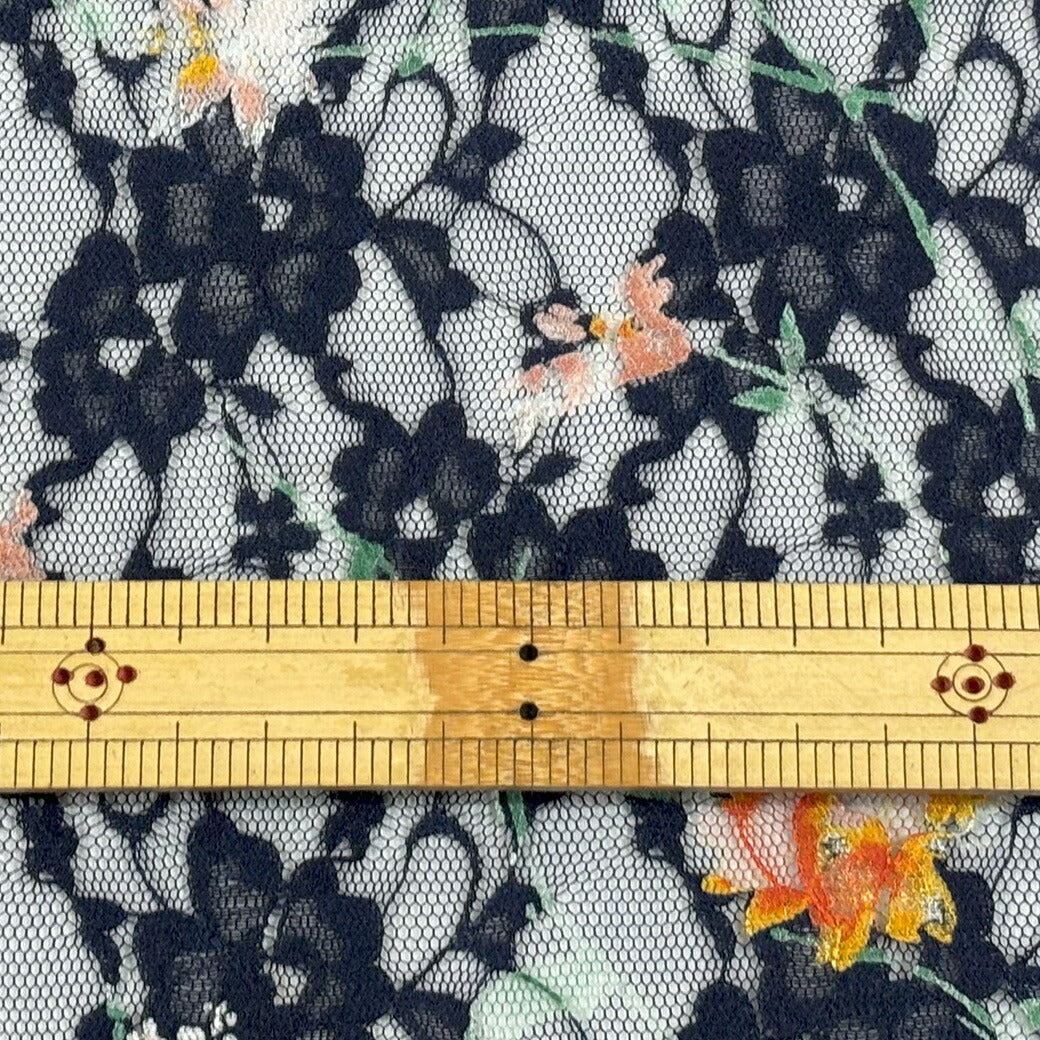 生地 【 ラッセルレース ネイビー 】 レース レース生地 ラッセルレース生地 刺繍 レース刺繍 花柄 植物柄 ボタニカル 伸縮性 ワンピーズ チュニック スカート カーテン テーブルクロス ブライダル ウェディング コスプレ ポ