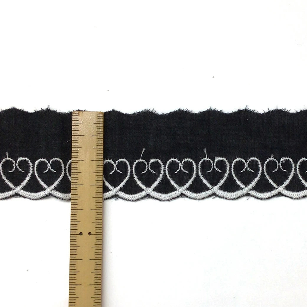 リボン 【 コットンエンブロイダリ—レース CL-1353 黒白 】 ハート 35mm レースリボン 刺繍リボン レース刺繍