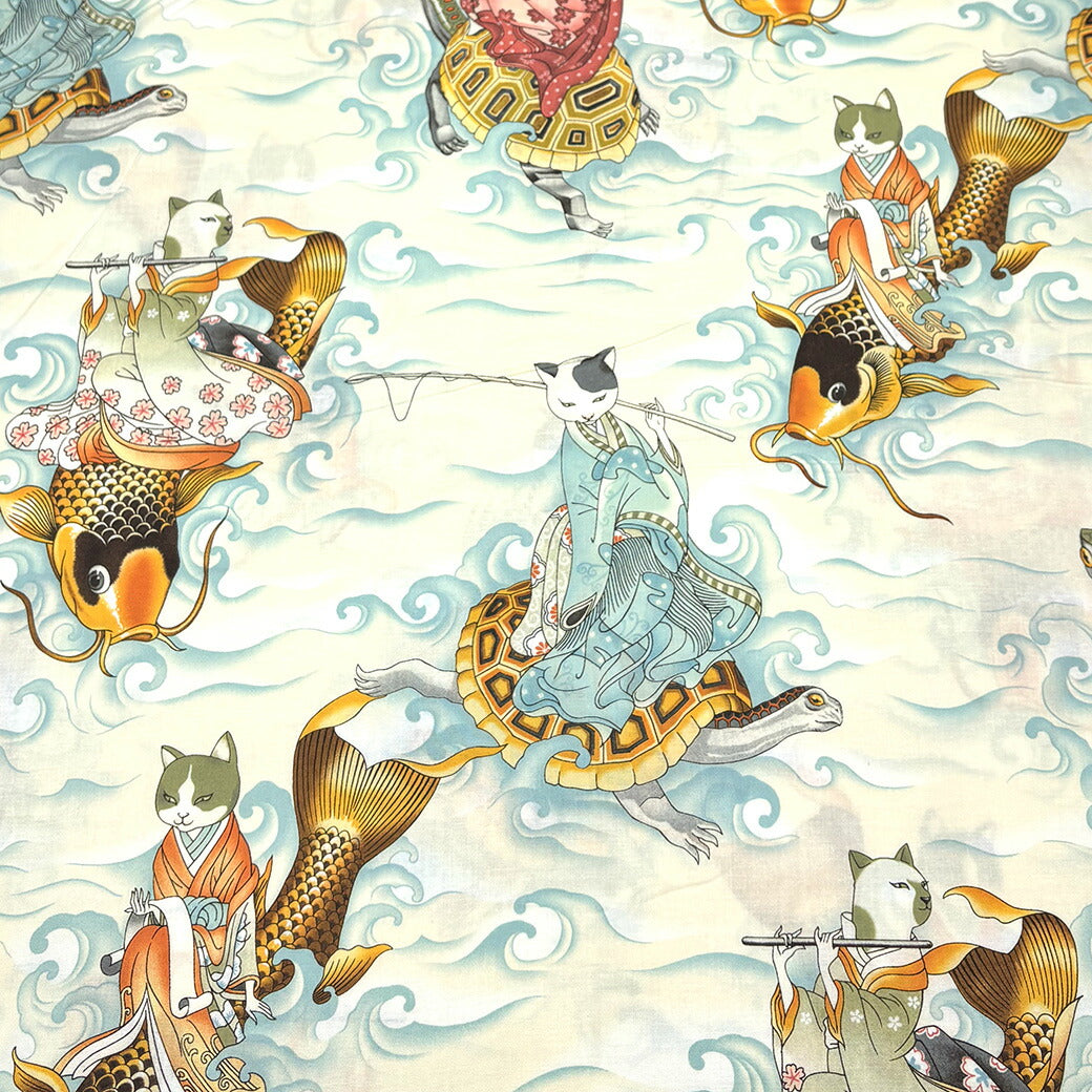 生地 【 Alexander henry Fabrics feline fisherman 2色 】 USAコットン アメリカンファブリック 112cm巾 綿100% コットン